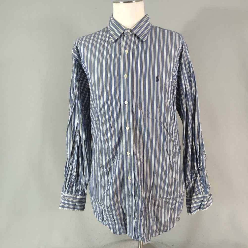 Polo Ralph Lauren Button-Up Mens XL Blue Andrew Oxford Stripe Classic Logo Long